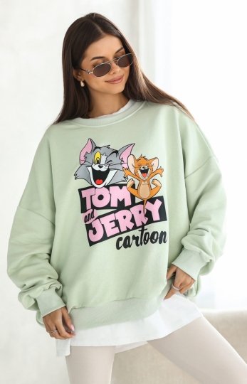 Oversizowa bluza damska tom and jerry pistacjowy 