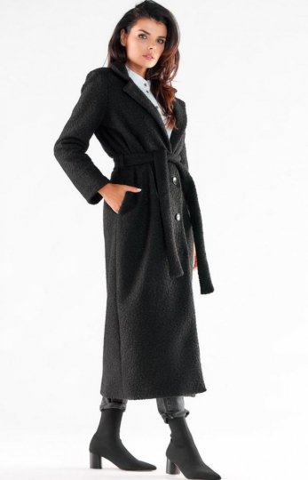 Długi czarny płaszcz damski A547