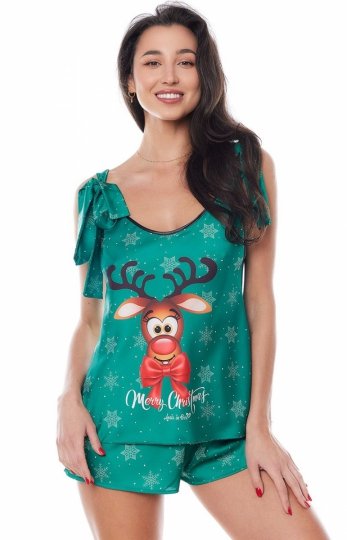 Anais Aster satynowa świąteczna piżama damska zielona