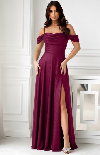 Bicotone 330 długa sukienka błysk bordowa