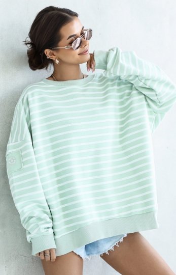 Oversizowa bluza damska w paski pistacja Flowy