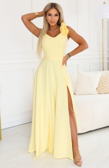 Numoco 643-5 elegancka wieczorowa suknia maxi z rozcięciem i różami 