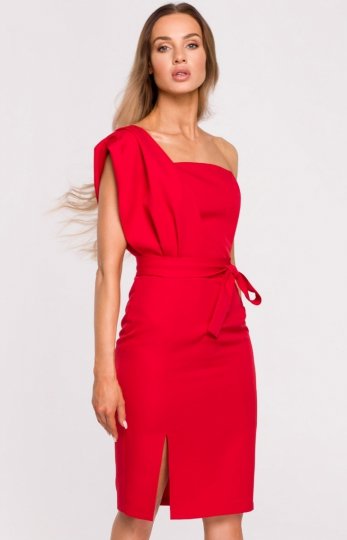 Ołówkowa sukienka na jedno ramię M673 czerwona