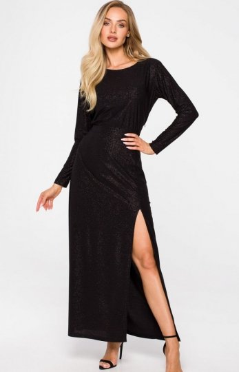 Długa brokatowa sukienka M719 czarna
