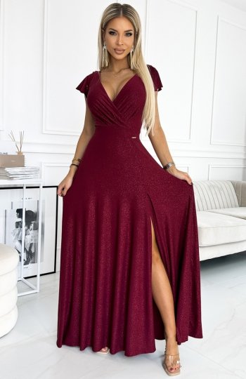 Numoco 411-8 CRYSTAL połyskująca długa suknia z dekoltem 