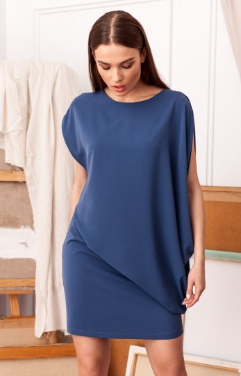 Elegancka sukienka mini warstwowa niebieska S262