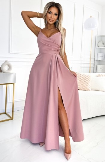 Numoco 299-16 CHIARA elegancka maxi długa suknia na ramiączkach 