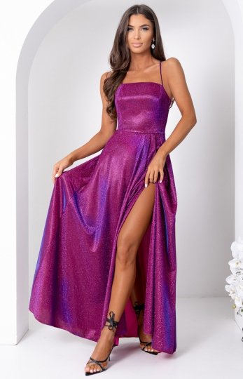 Duet Aurelia Lux błyszcząca wieczorowa długa sukienka fiolet-granatowy