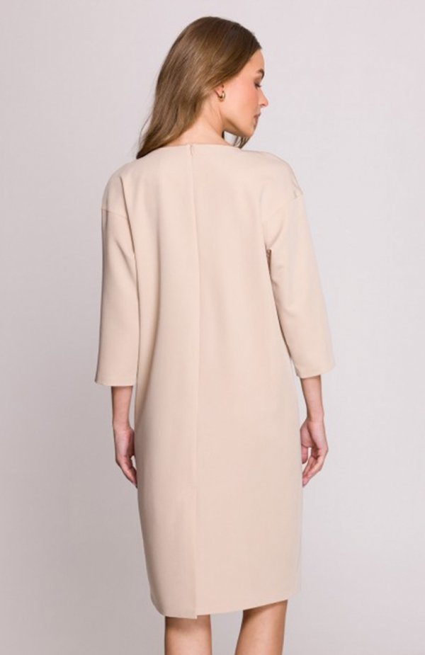 Stylove S394 sukienka z łezką w dekolcie beżowa tył