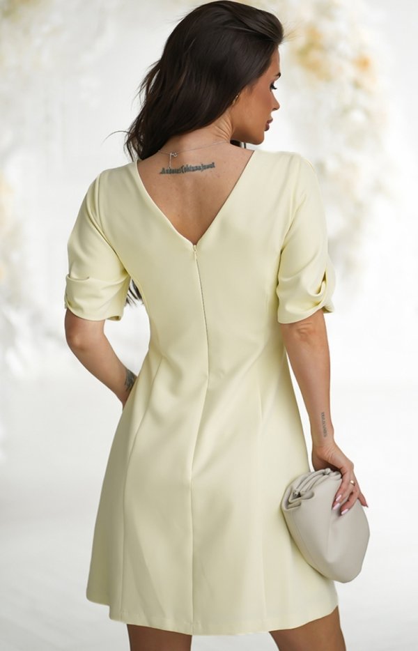 Bicotone elegancka sukienka A-line 326 cytrynowy tył