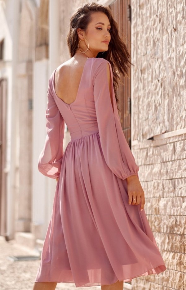 Szyfonowa sukienka midi różowa 0372-5