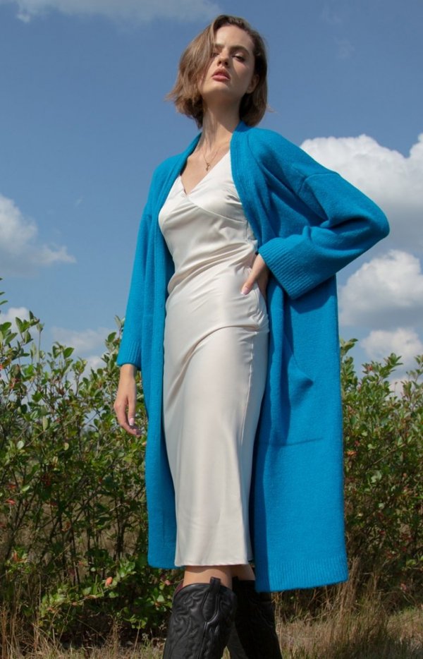 Lekki długi kardigan damski blue F1471
