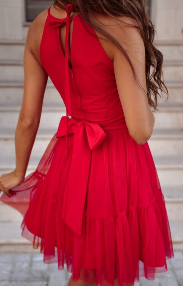 Duet Cristal tiulowa mini sukienka czerwona tył