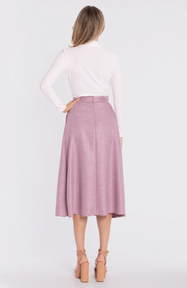 Stylove S430 rozkloszowana spódnica midi z wysokim stanem marsala tył