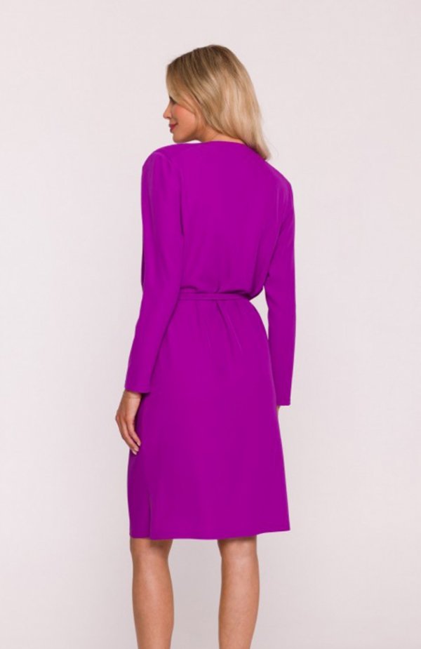 Stylove S428 sukienka z drapowanym dekoltem lawendowa tył