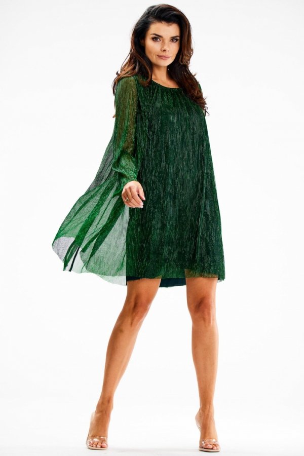 Awama A628 połyskująca sukienka oversizowa zielona-2