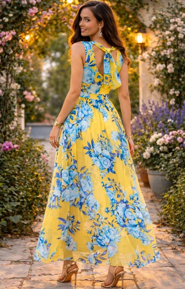 Elegancka długa sukienka w kwiaty 361/U99-2