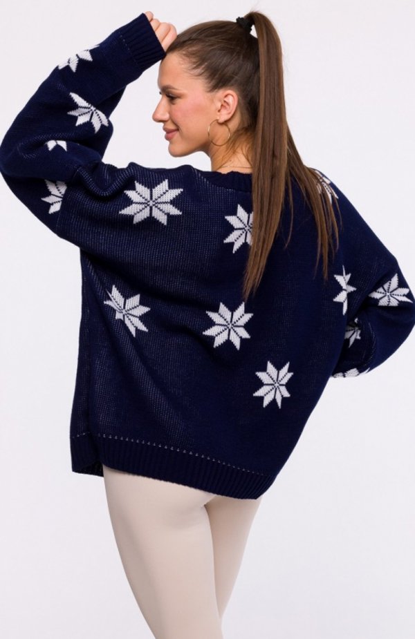 Świąteczny sweter oversize granatowy MXS10 tył