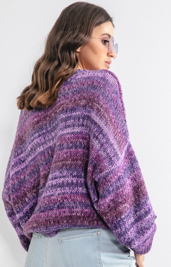 Oversizowy sweter multikolor fiolet F1163 tył