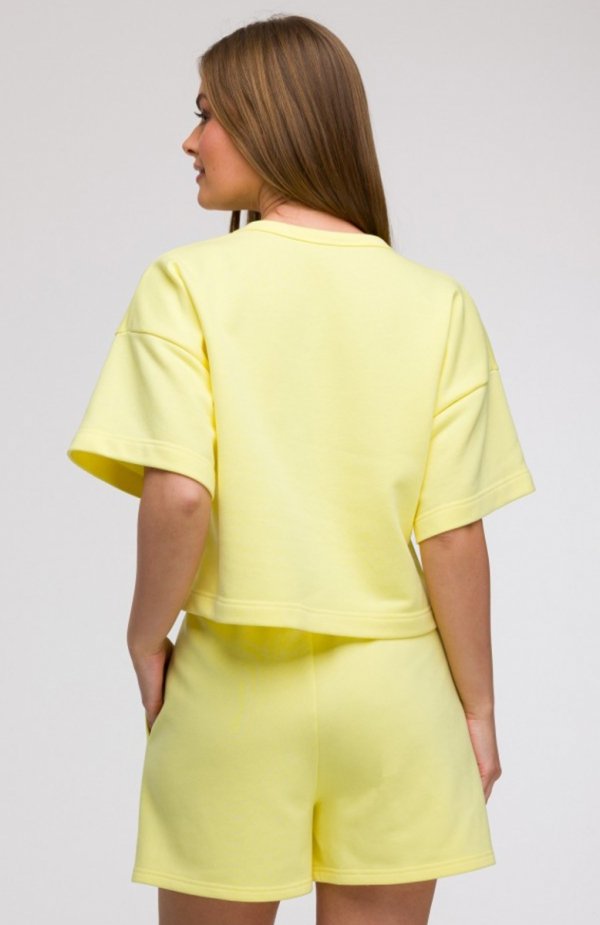 Bewear B294 bluza oversize z krótkimi rękawami cytrynowa tył