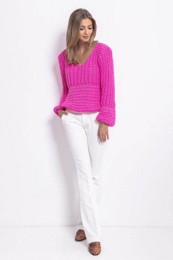 Oversizowy sweter z grubym splotem różowy F760-1