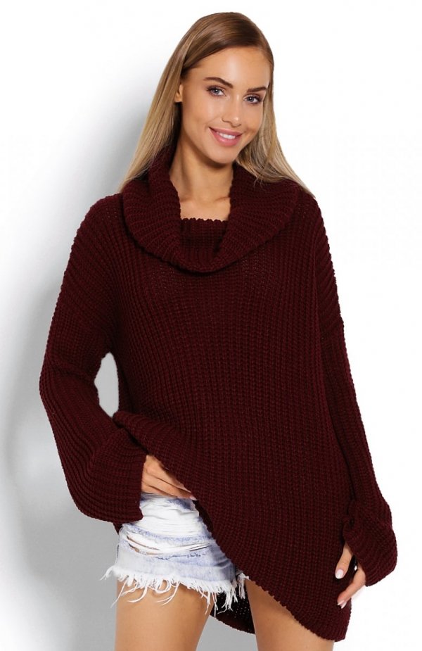 PeekaBoo 70012 gruby sweter golf bordowy