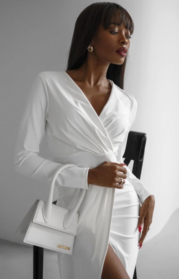 Dopasowana biała midi sukienka Alianna -1