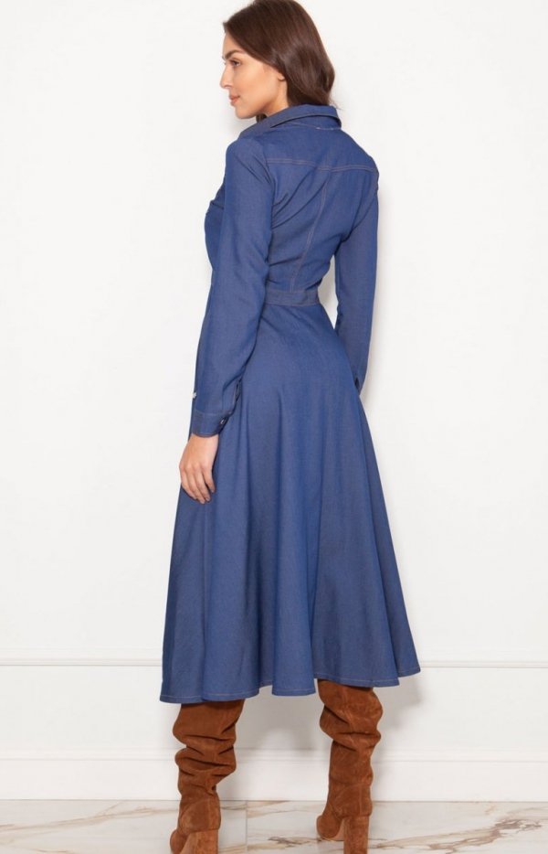 Koszulowa sukienka maxi jeans SUK190 tył