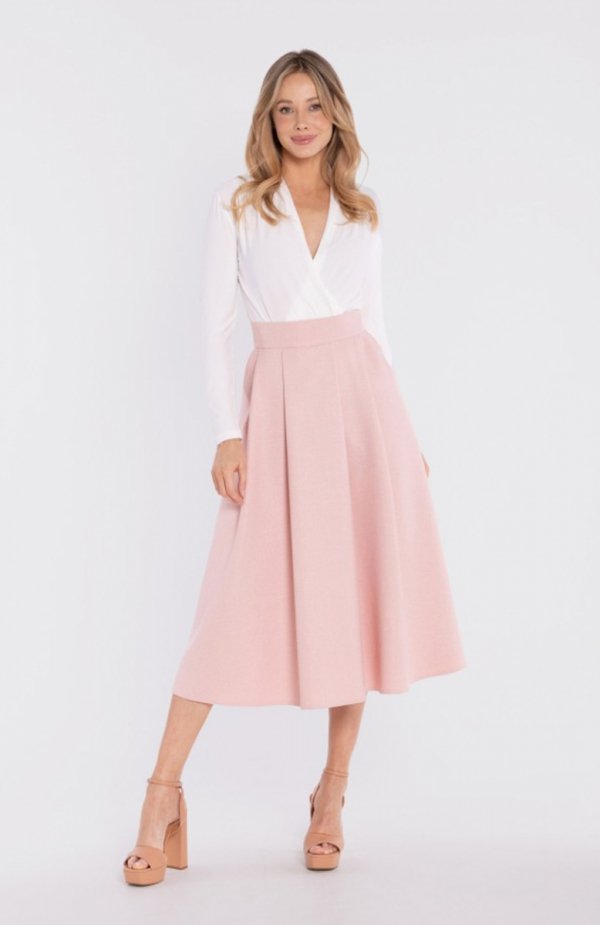 Stylove S430 rozkloszowana spódnica midi z wysokim stanem brzoskwiniowa 
