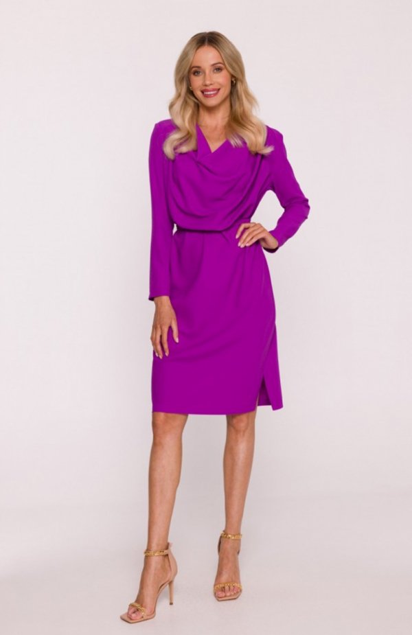 Stylove S428 sukienka z drapowanym dekoltem lawendowa 