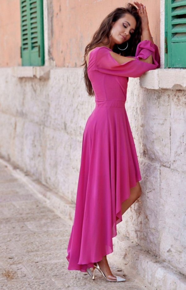 Asymetryczna maxi sukienka szyfonowa amarantowa-2