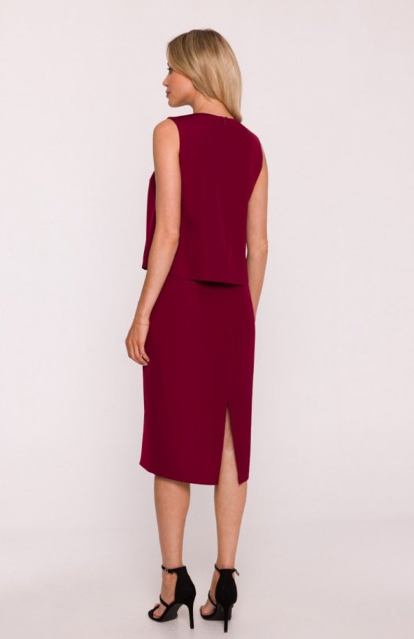 Stylove S422 sukienka ze wstawką z koronki bordowa tył
