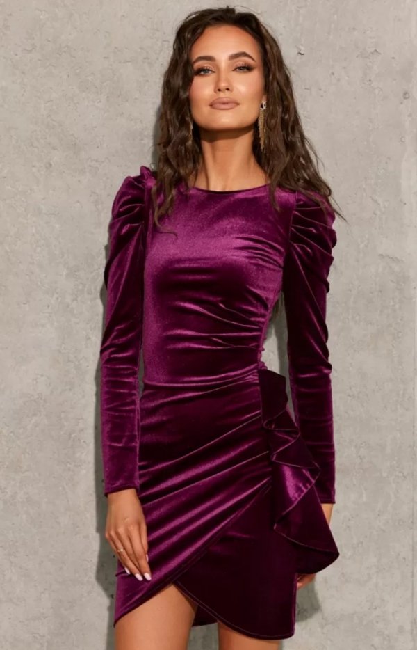 Wieczorowa sukienka z bufkami fioletowa 270