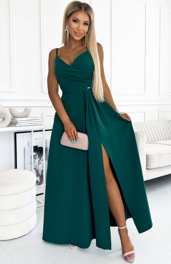 Numoco 299-11 CHIARA elegancka maxi długa suknia na ramiączkach 