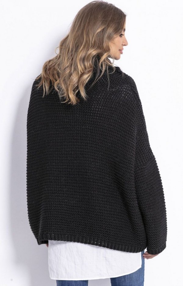 Oversizowy sweter z golfem Fobya F811 czarny tył