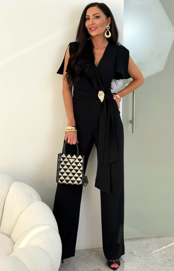 Elegancki kombinezon z paskiem Tris czarny