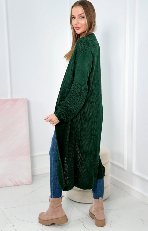 Sweter długi kardigan zielony tył