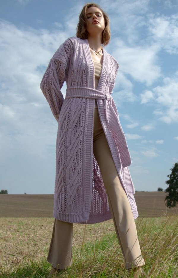 Fobya F1474 długi wełniany sweter fioletowy