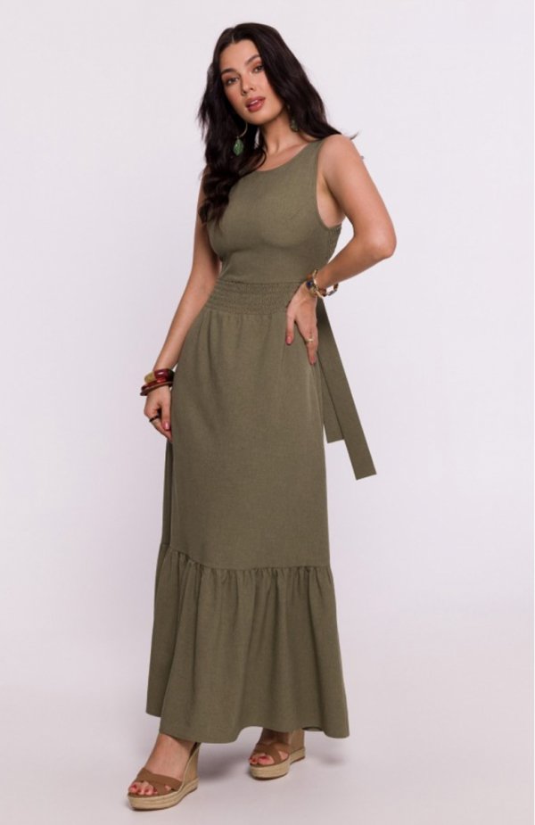 Bewear B281 sukienka z gumowym paskiem khaki 