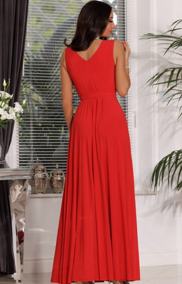 Długa sukienka wieczorowa gładka Salma czerwona tył