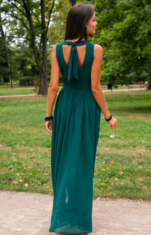 Elegancka szyfonowa sukienka zielona 0213 tył