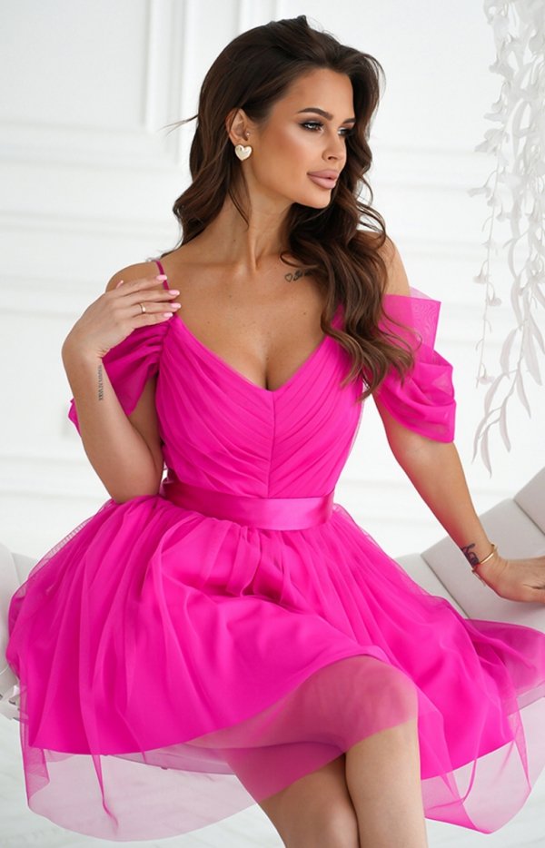 Bicotone rozkloszowana sukienka hiszpanka różowa