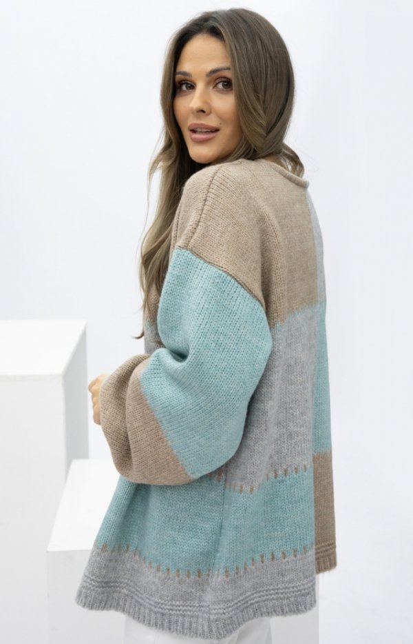 Kardigan oversize Merci – niezapinany sweter damski szary tył