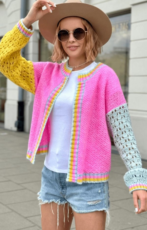 Krótki kardigan Alice baby róż-cytryna