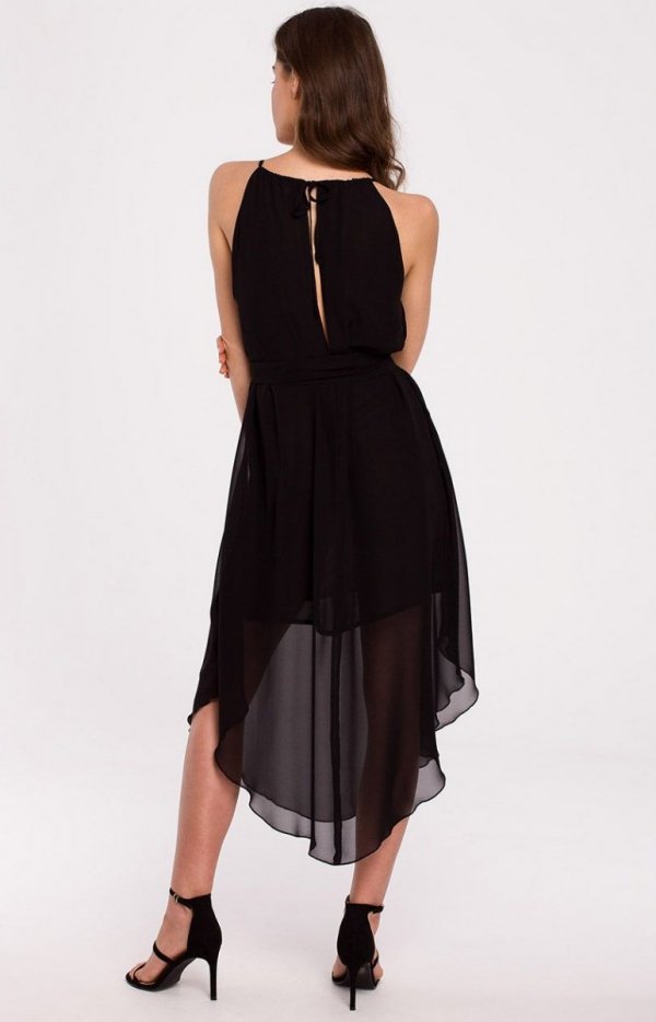 K137 asymetryczna czarna szyfonowa sukienka -2