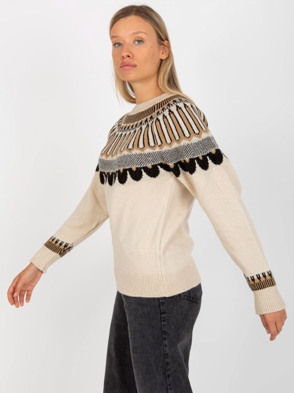 Merribel wzorzysty sweter damski beżowy-2