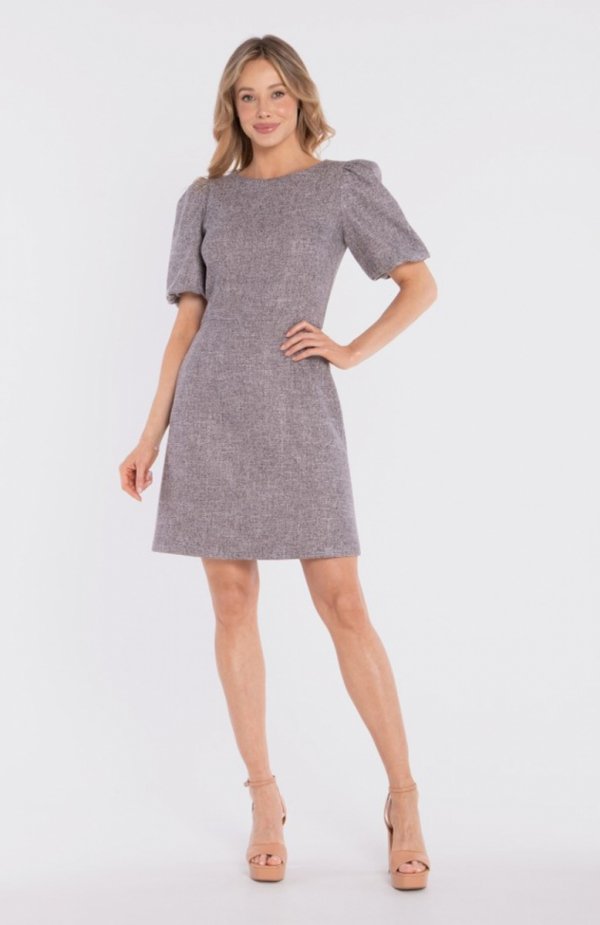 Stylove S431 sukienka mini z bufiastymi rękawami grafitowa 