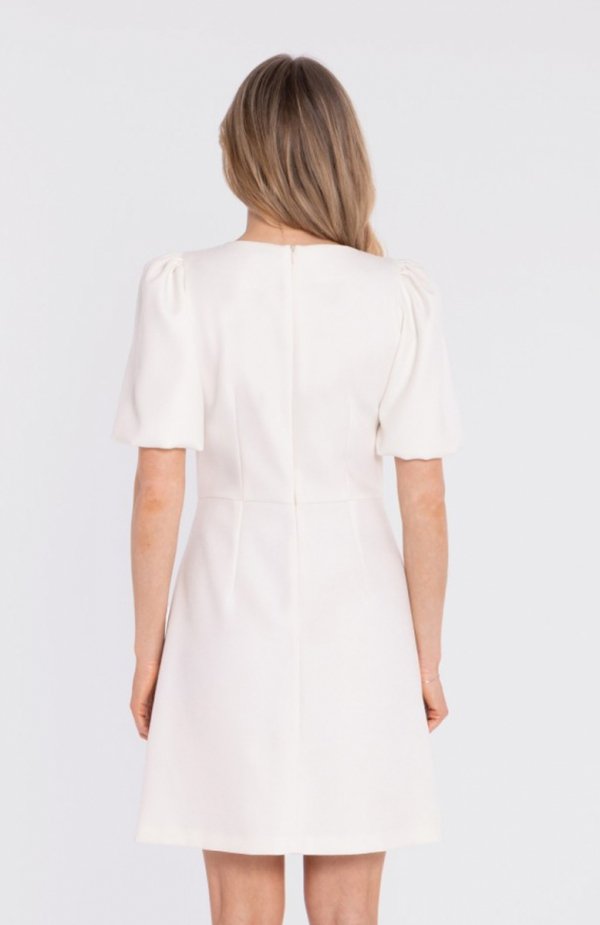 Stylove S431 sukienka mini z bufiastymi rękawami śmietankowa tył