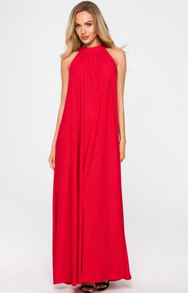 Oversizowa maxi sukienka z paskiem czerwona M721-1