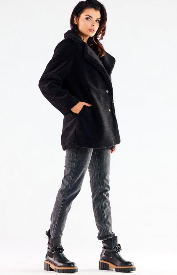 Barankowy płaszcz damski czarny A534-1